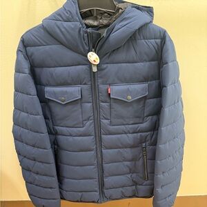 Levi's Men's Navy Quilted Hooded Puffer Jacket